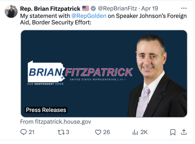 @RepBrianFitz (R-#PA01) has maintained a close, if purposefully low key, relationship with Ukrainian evangelicals.

Fitzpatrick focused more of his public effort on his failed border/democracies bill (only 16 signatures), at the behest of his dark money campaign funder #NoLabels.