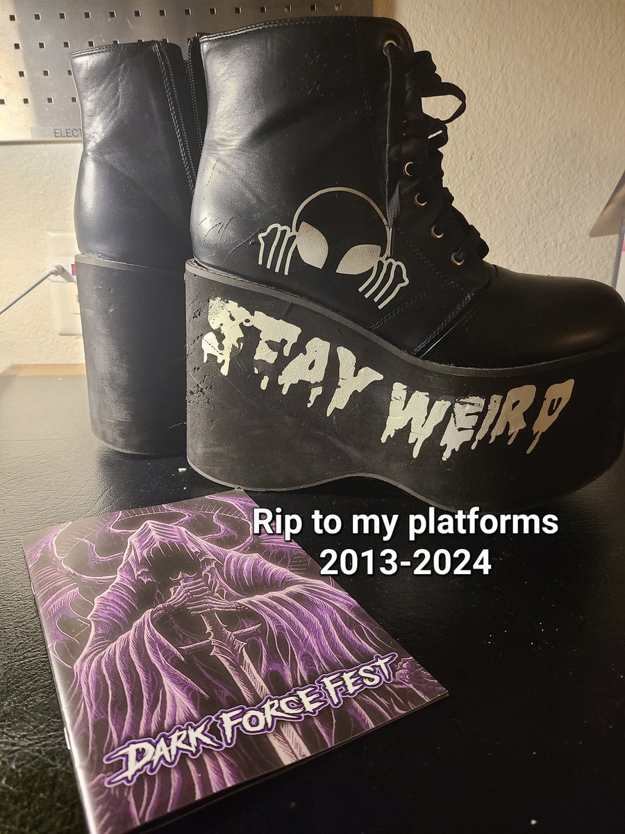 Last time wearing these platforms. The heels ripped off both.  @hottopic #hottopic #darkforcefest #goth #stayweird