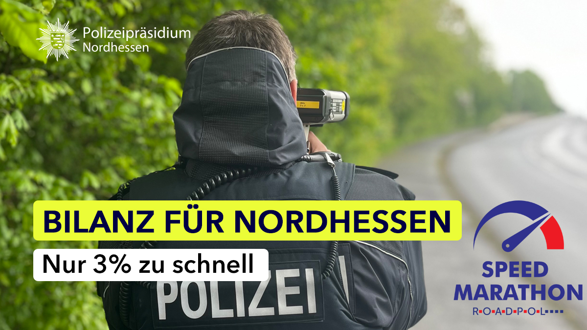 #Speedmarathon 2024 - Erfreuliche Bilanz für #Nordhessen:

🔹19.633 Fahrzeuge gemessen
🔹592 Verstöße festgestellt
🔹fünf Fahrverbote drohen
🔹viel Einsicht - nur wenige deutlich zu schnell

Mehr Infos: ⤵
presseportal.de/blaulicht/pm/4…