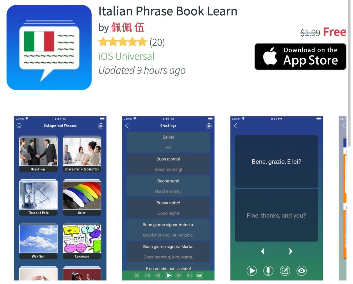 للايفون والايباد
مجاني لفترة 

apps.apple.com/us/app/italian…

برنامج لتعليم اللغة الايطالية 🇮🇹 الكلمات والعبارات الأكثر شيوعاً وطريقة نطقها .. واكثر