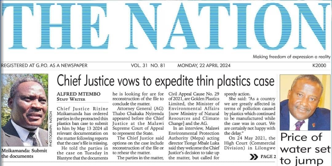 Lisa_Banda (@lisabanda983) on Twitter photo We commemorate #EarthDay on the theme Planet🌍 vs. Plastics.
Sadly, 🇲🇼 fails to make progress on the ban of use of thin plastics.
3️⃣ years later, <a href="/NationOnlineMw/">NationOnline</a> reports some "greenlight".
We hope this will be a solid step to #BeatPlasticPollution in Malawi.
#OurCourtsOurHope We commemorate #EarthDay on the theme Planet🌍 vs. Plastics.
Sadly, 🇲🇼 fails to make progress on the ban of use of thin plastics.
3️⃣ years later, <a href="/NationOnlineMw/">NationOnline</a> reports some "greenlight".
We hope this will be a solid step to #BeatPlasticPollution in Malawi.
#OurCourtsOurHope