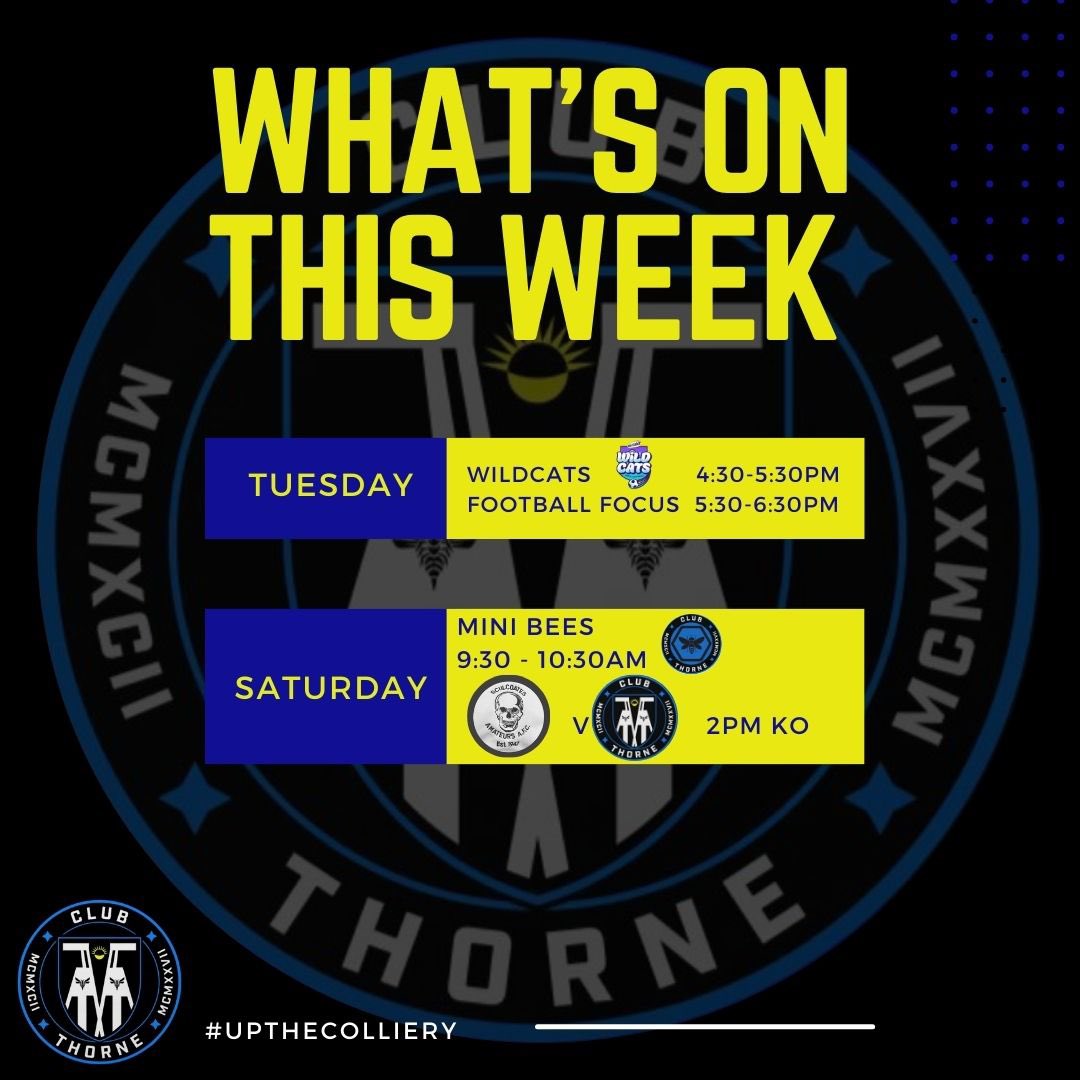 What’s on this week, a huge game this weekend 🔵⚫️…

#colliery #clubthorne #upthecolliery #clubthorneacademy #thorne #moorends #doncasterisgreat #doncaster