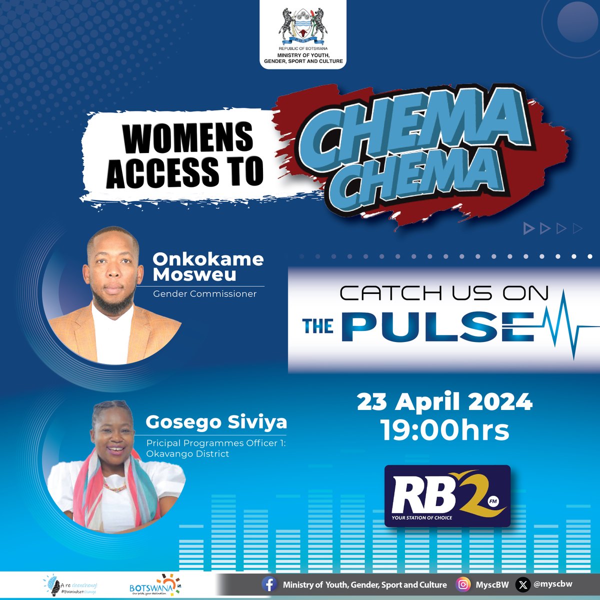 Dumelang Ditsala, If you have sometime tomorrow evening, Please tune into RB2 as I will be discussing all things Chema Chema and Women's Access to Chema Chema, It will be super informative.