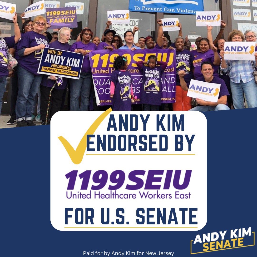 🚨ENDORSEMENT ALERT🚨 @1199SEIU_NJ, the largest union of long-term care workers in NJ, looks after those who selflessly take care of us every day. As the son of a nurse I know this hard work first hand and am humbled to have 1199SEIU's trust to fight alongside them in the Senate