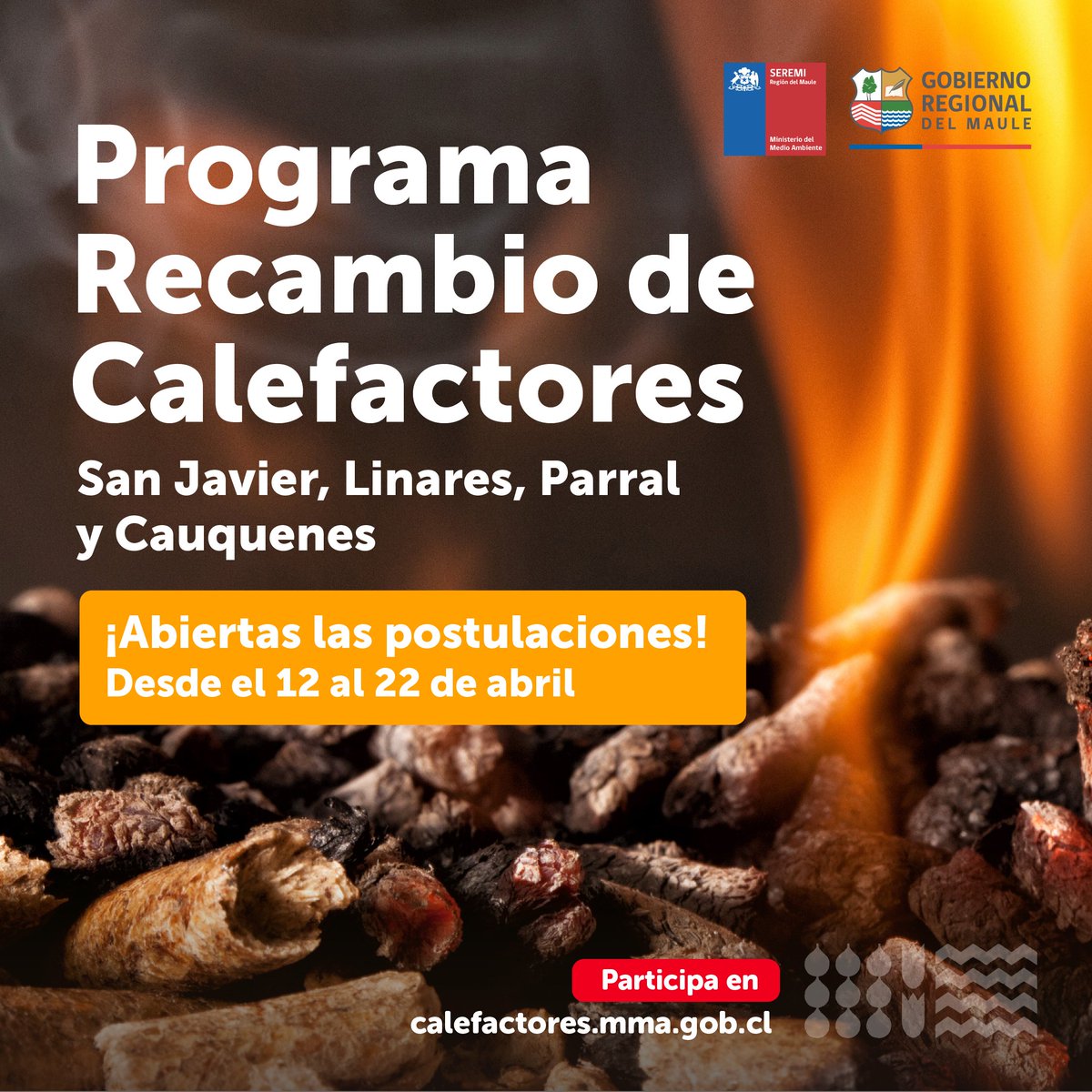 MMAmaule's tweet photo. 🔴#MMAinforma
📢¡Atención! Hoy, es el último día para postular al subsidio medioambiental: Programa Piloto de Recambio Calefactores para las comunas de #SanJavier, #Parral #Cauquenes y #Linares.
¿Dónde postular?
📱💻 En: https://t.co/vKTVQNihx6 https://t.co/auyVawjooB