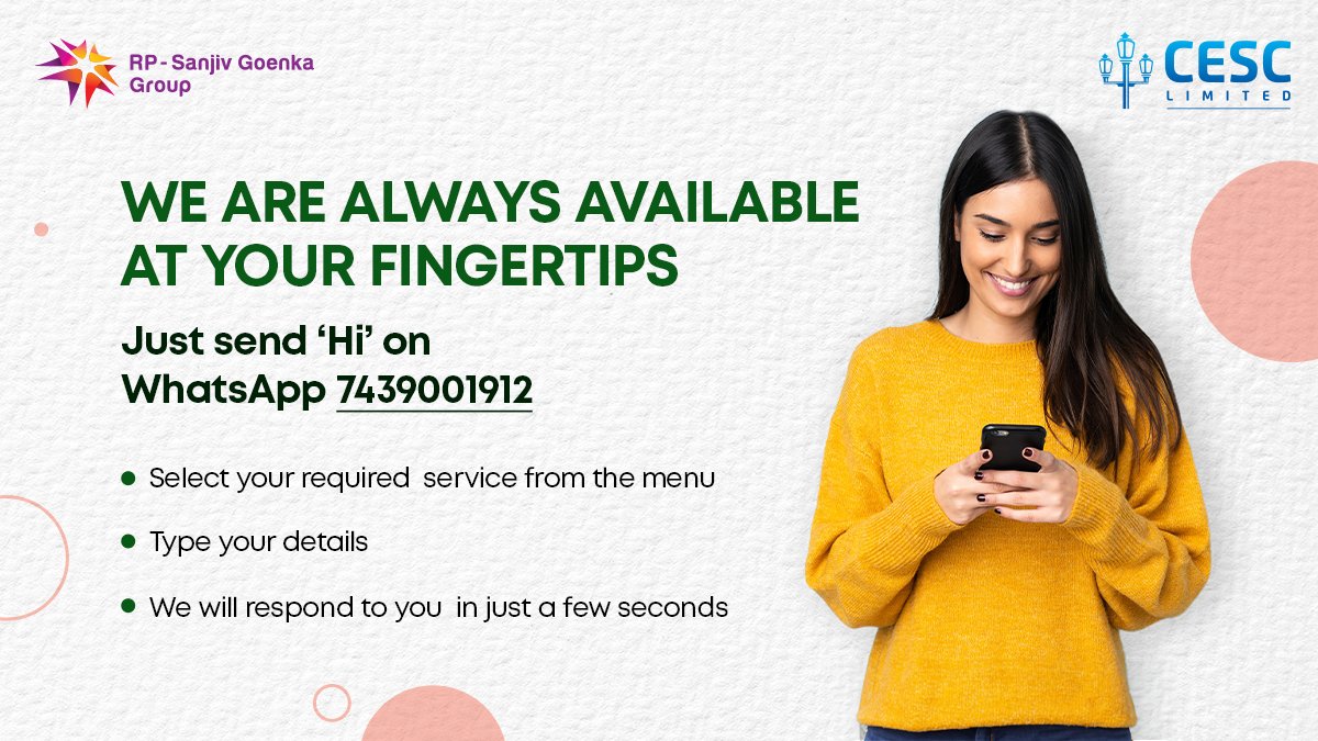 Connect with us on WhatsApp for all services.
Save the number 74390 01912 Now!

#CESCLimited #OnlineServices #WhatsApp