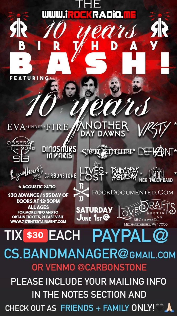 We’re coming back to @lovedraftsbrewingco June 1st to celebrate 10 Years of @iRock_Radio !! This is gonna be a wild one!! 🔥🦇 Save yourself some moneys and order tix direct though us! 🖤🦇 Info in the pic