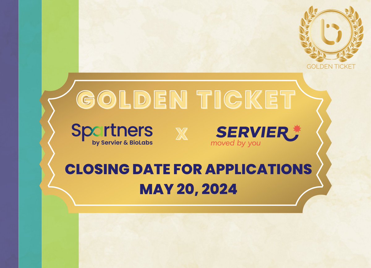 ‼️ The deadline to apply for the 🎫 Golden Ticket Servier is fast approaching! 📆 You have until May 20 to try your luck! To find out more and submit your application, click on this link 👉 biolabs.io/servier-2024-g… @BioLabsFR
