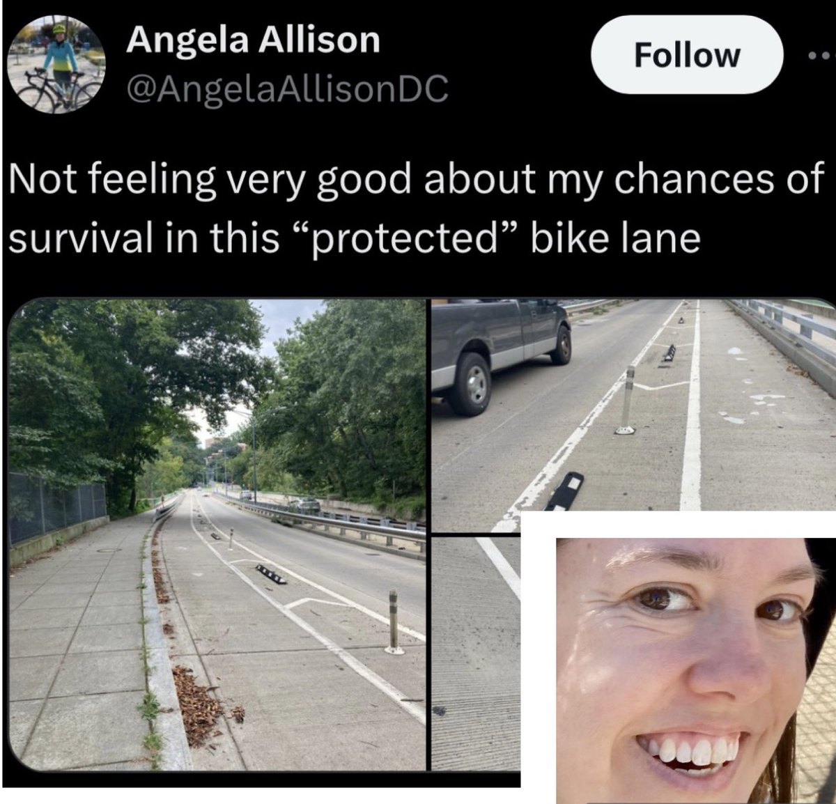 AdamSchaffer15's tweet photo. What’s the most embarrassing?
1️⃣ Equating this road to a death trap
2️⃣ Pestering the city to put 🚲 lanes here… then crying it’s not safe enough
3️⃣ {That thing I prob shouldn’t say}
Actually, it’s that DC is governed by so many of these creepy extremists. #GetToKnowYourANC https://t.co/TmrsIHXY4B