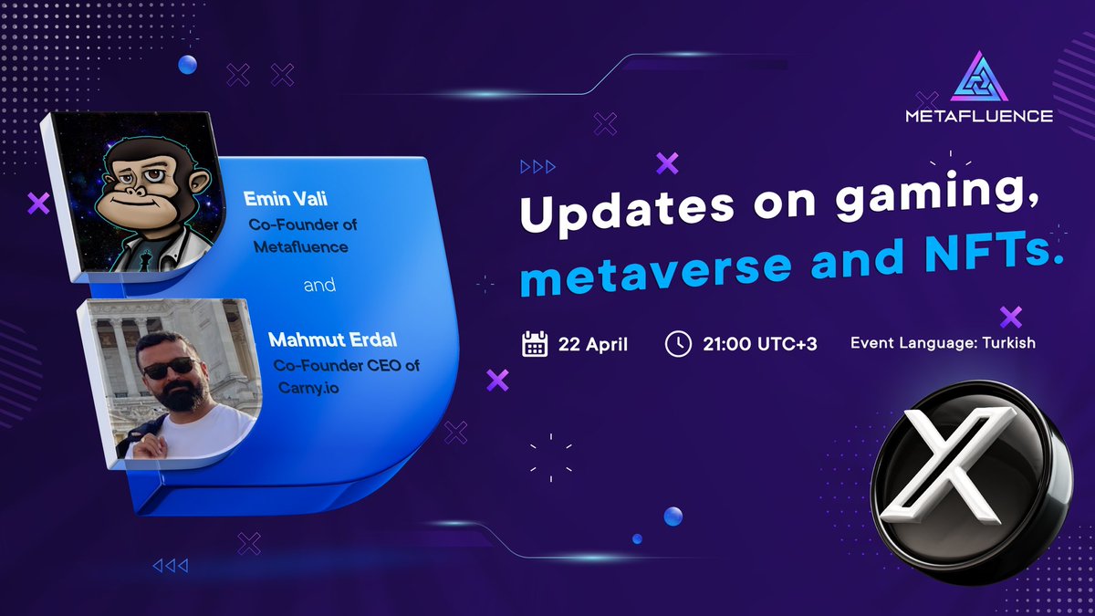 Calling All Innovators! You're Invited to an Unmissable Twitter AMA! 🚀 🎤 Speakers: @eminvaliyev & @mahmut_erdl 📅 Date: April 22, 2024 🕒 Time: 21:00 / UTC+3 🌐 Topic: Updates on gaming, metaverse and NFTs. Get ready to dive deep into the hottest topics in tech and