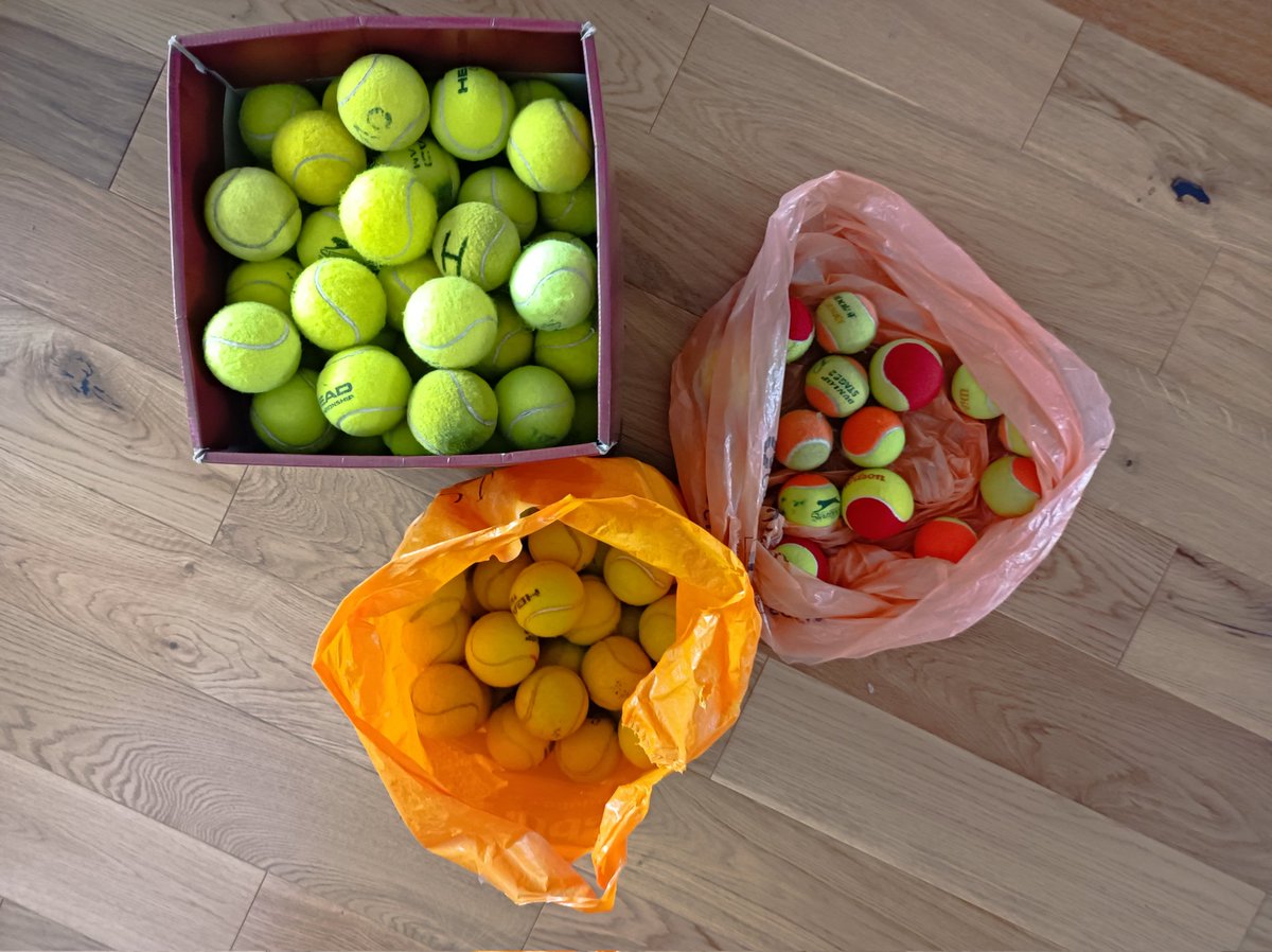 TennHicks's tweet photo. Old tennis balls saved from landfill on @worldearthday 
@CityCorpHeath 

Balls sorted: good balls for coaching &amp; the remainder to make some dogs happy at @IPAWYOU_UK https://t.co/2MWshRQerY