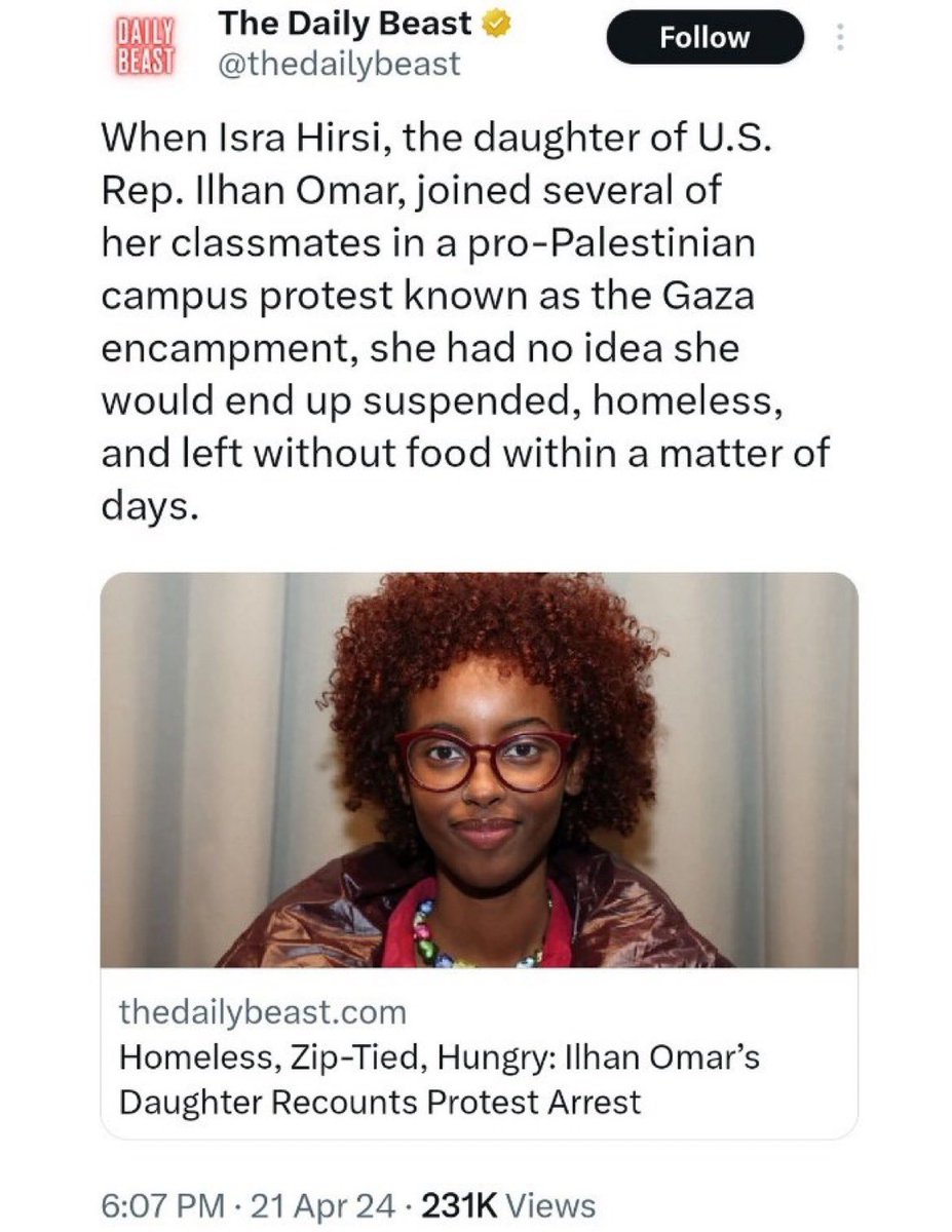 Hey @Ilhan,

Either you aren’t helping your daughter to eat or she’s a liar. Which is it? You have a nice congressional salary so you have the $ to feed your child. Why is she trying to get free food instead of her parents helping her?