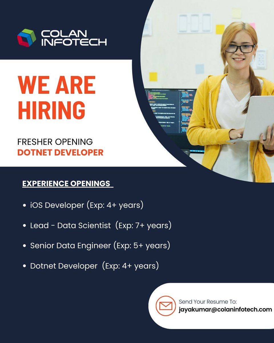 Colan Infotech is hiring!
Apply today@ lnkd.in/gH4Ufa2Y and take your career to the next level!
#techcareers #developerjobs #programmingjobs #chennaijobs #wearehiring #nowhiring #jobopenings #careers #jobs #hiringnow #jobsearch #jobalert #jointeam #memes #NatashaDalal