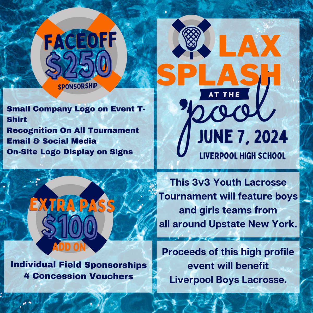 LaxSplash at the ‘Pool is “the best lacrosse party of the Summer!” Please support your local community by taking advantage of our sponsorship opportunities.