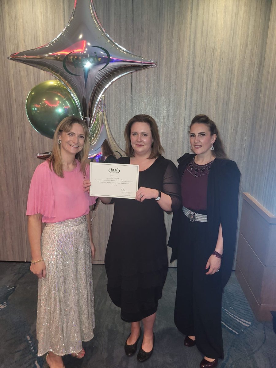 Congratulations to our Pharmacy team on winning the Innovation Award for their role in introducing a penicillin allergy delabelling service at the annual Hospital Pharmacy Conference @theHPAI Pictured, Roisin Daly, Maura Hegarty and Abbie McKenna.