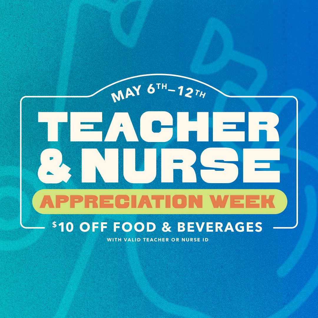 Join us at EVO on May 6th - 12th for ✨Teacher & Nurse Appreciation Week!✨ All you have to do is head to the Concession Counter, show a cast member your Teacher or Nurse ID, and you'll get a FREE $10 Food & Beverage Credit!