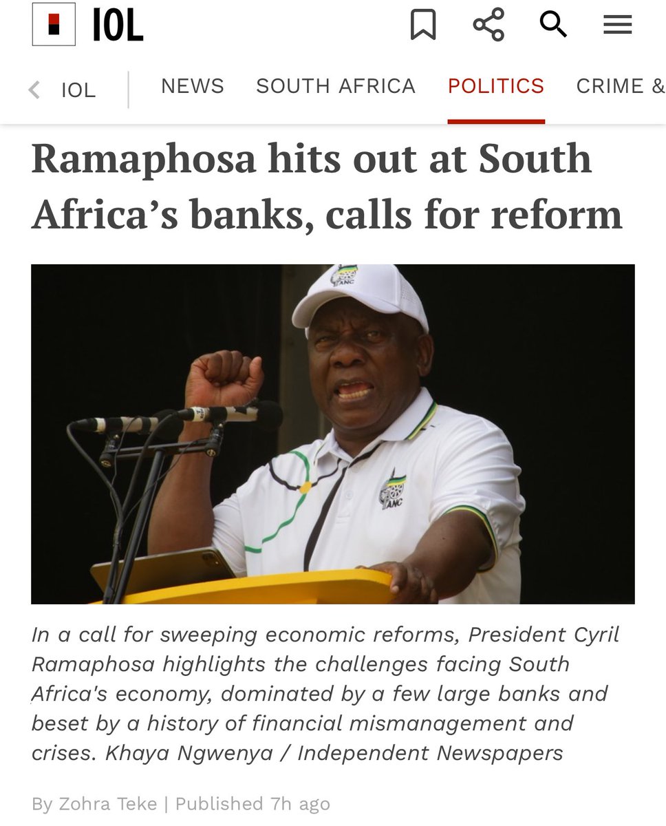 About-Turn. This You, Cyril? 😳 Ka e tshaba this thing called an election 😂 “Criticising the five banks — FNB, Absa, Investec, Standard Bank, and Nedbank — for their monopolistic control, Ramaphosa highlighted how this dominance has particularly excluded Black South Africans