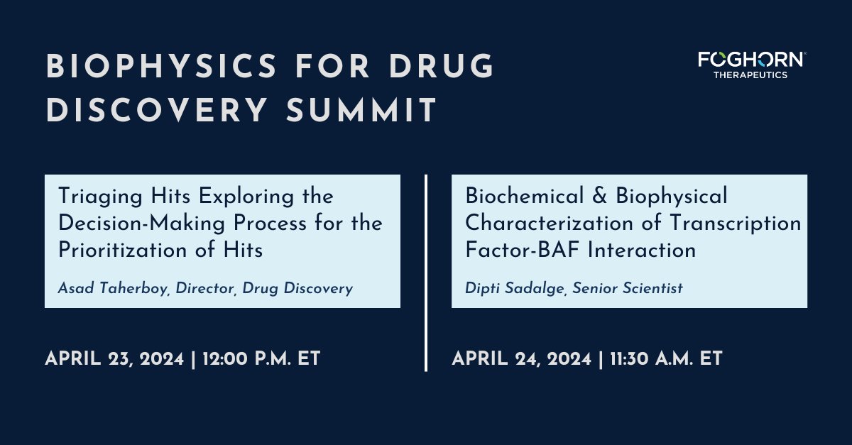 We’re looking forward to the Biophysics for Drug Discovery Summit this week where Dipti Saldage and Asad Taherboy will be presenting! Download the agenda for details on their presentations: bit.ly/3w5cwY5