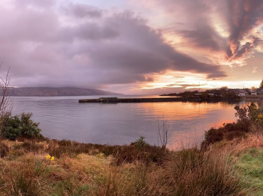 One of our guests was up early doors & took this lovely sunrise photo of the old pier in the bay just below Pennygate #mull #explorescotland