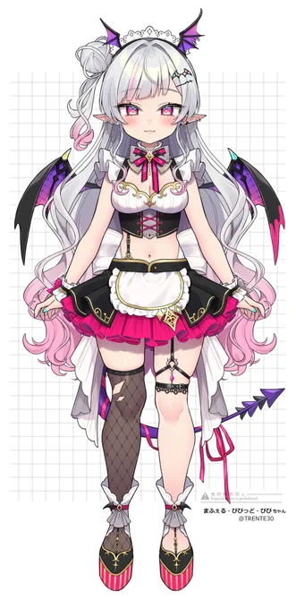 改めまして、VTuberのまふぇる・びびっど・ぴぴちゃん()のキャラクターデザインとお姿を担当しました魔族のメイドさんです!かわいい!応援よろしくお願いいたします 