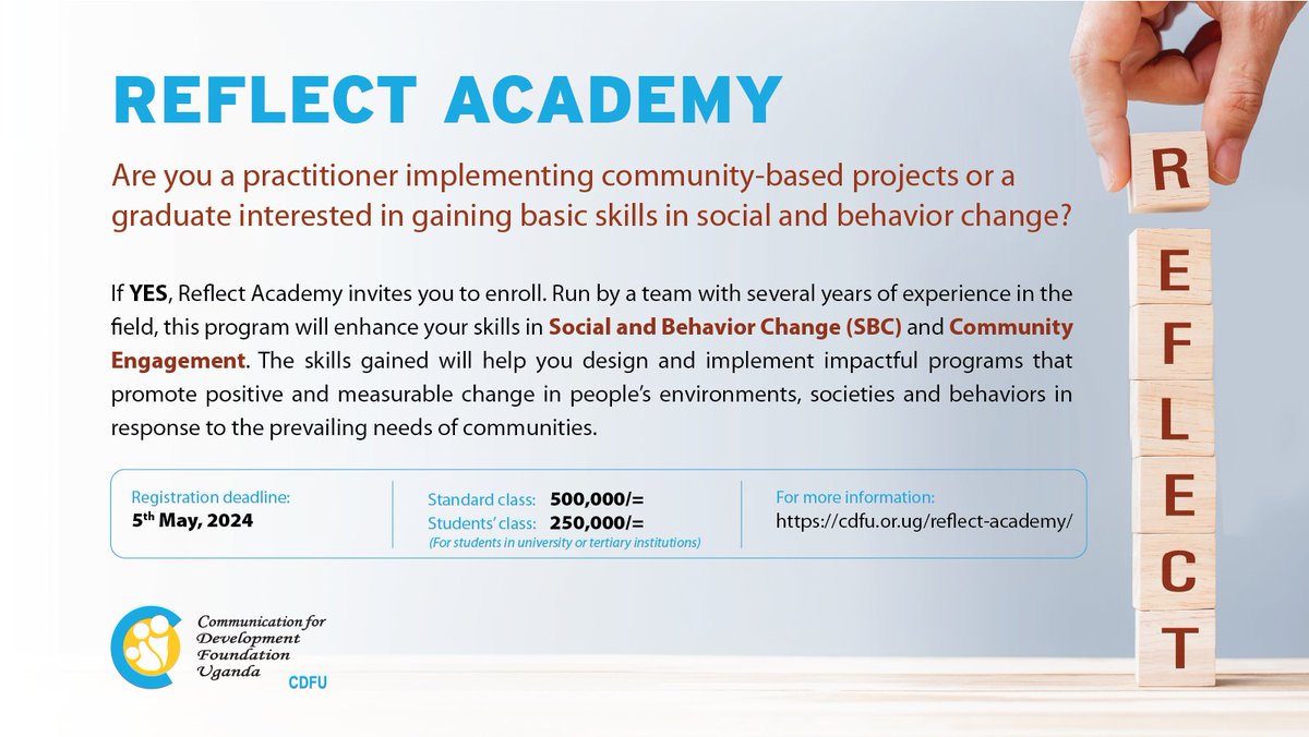 CDFUUG's tweet photo. Are you passionate about making a real difference in the world? 

Do you want to empower communities to solve their own challenges? If you answered yes, then dive into the exciting world of SBC with the #ReflectAcademy!

Enroll now via: https://t.co/cZ1jjTUWcM https://t.co/LedBreHoAD