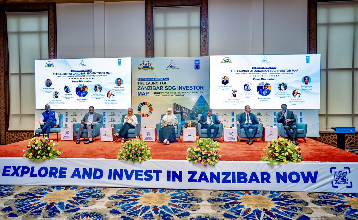 Happening Now! Panel discussion on investment opportunities in Zanzibar, focusing on key sectors and creating an enabling environment for financially rewarding investments that drive SDG progress. #SDGInvestorMap