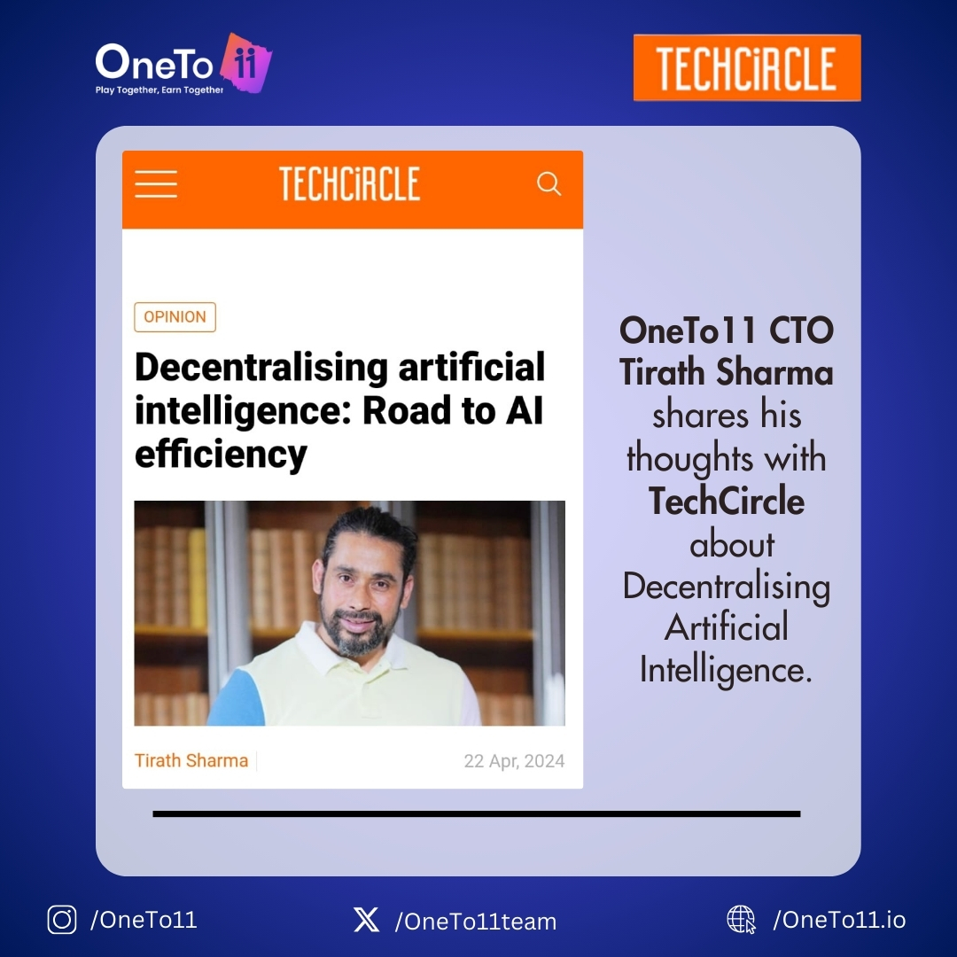 Rewrdxyz's tweet photo. Artificial Intelligence as a use case for #Dentralisation?!!
 @tirathsharma discloses his insights on the utility of #AI in #web3 on @TechCircleIndia 

#OneTo11
#IPL2024 
#DecodingAI
#AIinweb3
#DecentralisedAI
Read the full article here:
https://t.co/lV0wNXtfjz https://t.co/GxKRs83fQg