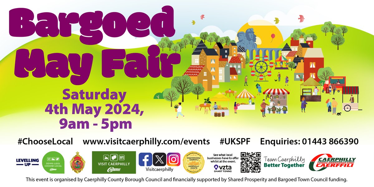 Come along to the Bargoed May Fair! 🌻

🗓 Saturday 4th May 2024
⏰ 9am-5pm
📍 Bargoed town centre, CF81 8QT

ℹ️ For more information, go to the Visit Caerphilly website: buff.ly/3SCmo48 

#VisitCaerphilly #ChooseLocal #BargoedMayFair #UKSPF