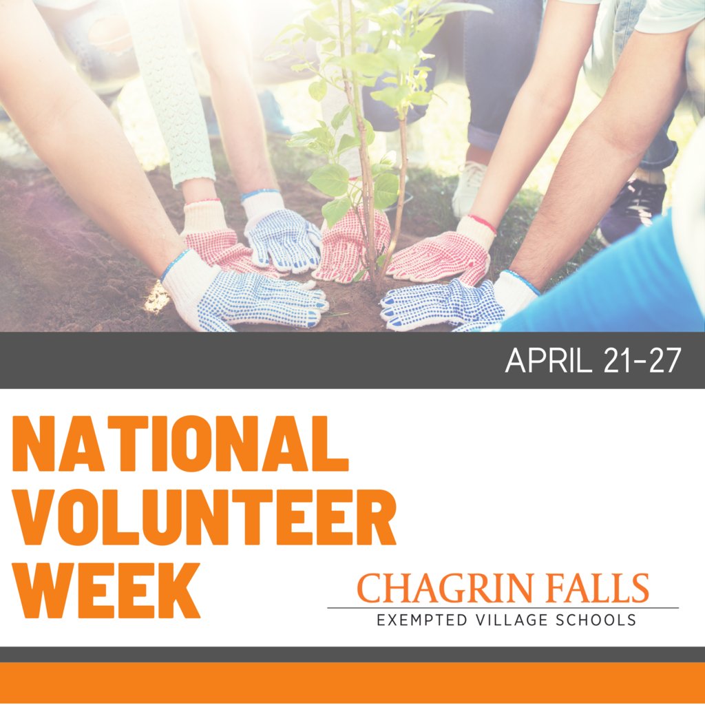 It's National Volunteer Week...we are so grateful for all our volunteers that help within our school community here at Chagrin Falls Schools.  #cftogether