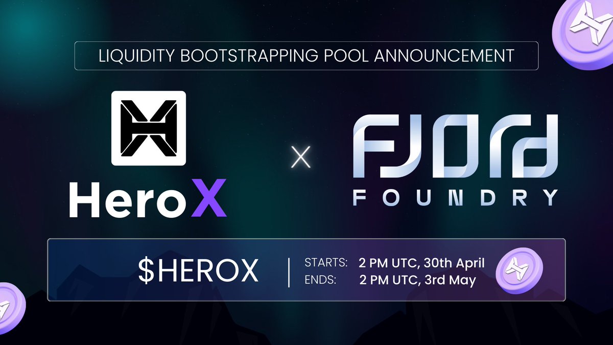 🎉 We're thrilled to announce our upcoming LBP on @FjordFoundry , curated by @CryptoGrills 🔹80M $HEROX Tokens are reserved for LBP 🔹 Total Supply: 1,000,000,000 (1BN) $HEROX tokens 📅 Important Dates 🔹Start: April 30, 2 PM UTC 🔹End: May 3, 2 PM UTC 👇 Key Highlights 🔹…
