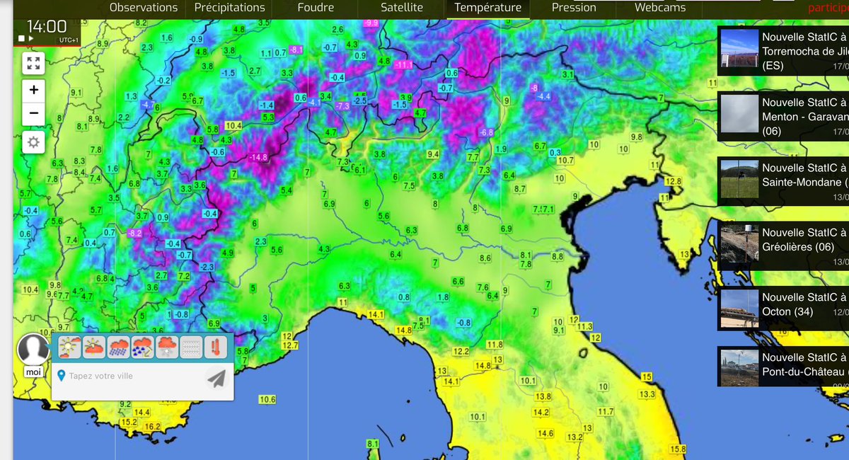 Unseasonable spring cold in Po Valley of northern Italy. Milan is 6C at 3pm local time under cold rain. Very exceptional for late April the average high is around 20C, 14C below average.