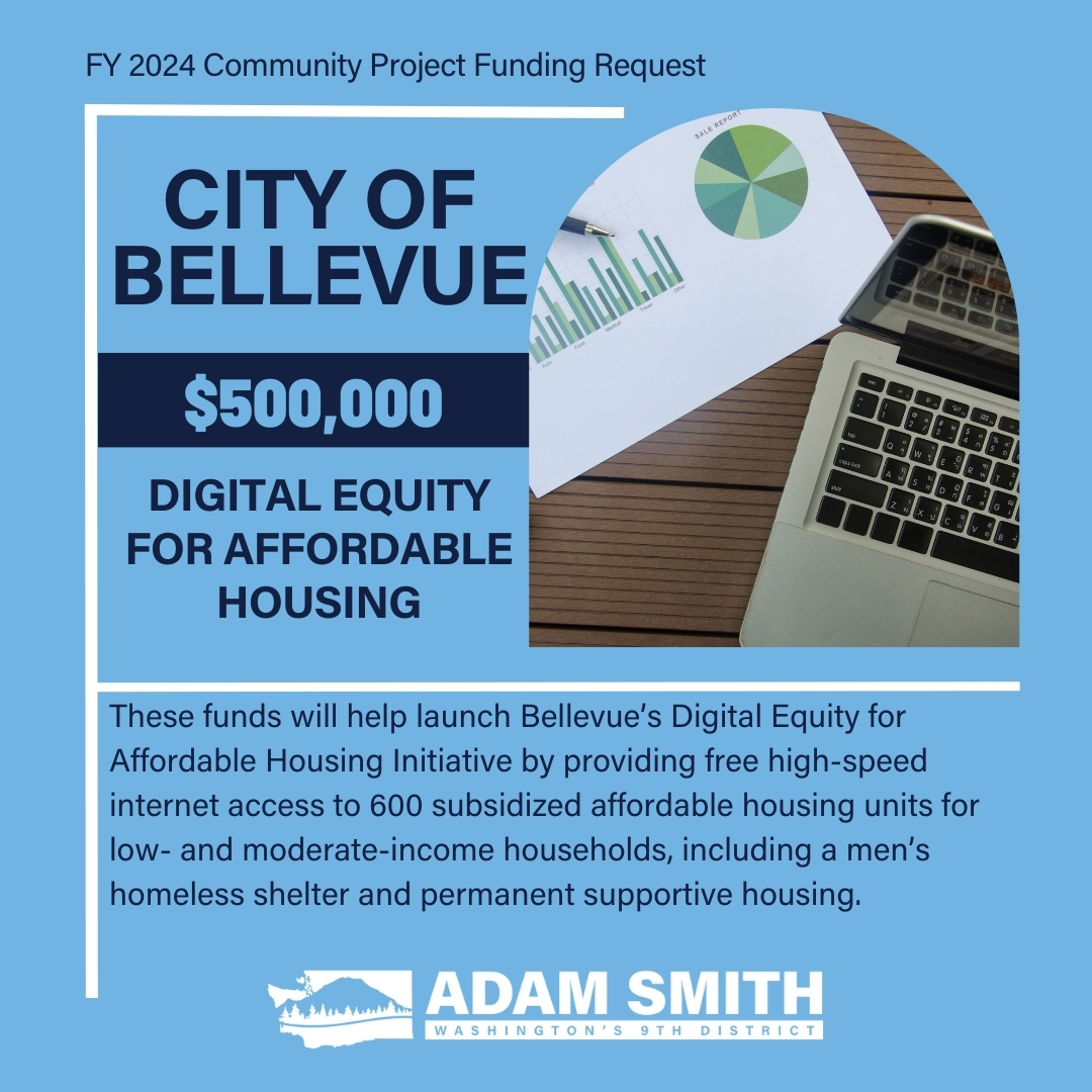 .@bellevuewa is launching the Digital Equity for Affordable Housing Initiative to provide free high-speed internet to 600 affordable housing units in Bellevue.

I helped secure $500,000 in federal funding to support this project and help close the digital divide in our region.