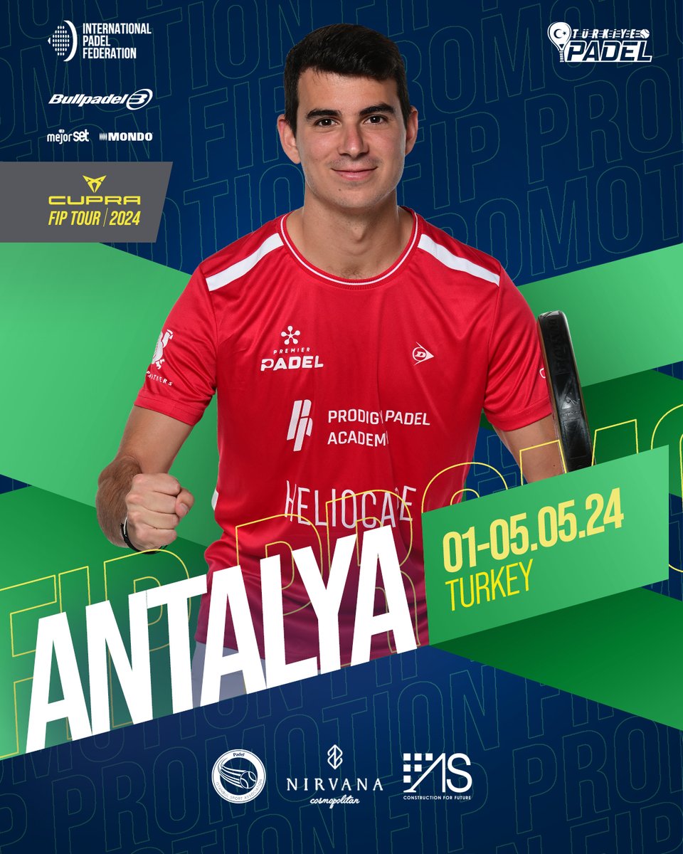 VIBRATES TO THE RHYTHM OF PADEL 🫨 On Turkish soil, padel conquers hearts and rackets 🎾 🟩 FIP PROMOTION ANTALYA I 🟩 🚹 Men 🏆 Prize money - 2500 € 🎾 Fip points: 15 📍 Antalya - Turkey 🇹🇷 🗓️ 01 - 05 May #PadelFIP #CupraFipTour2024 #FIP💚AntalyaI