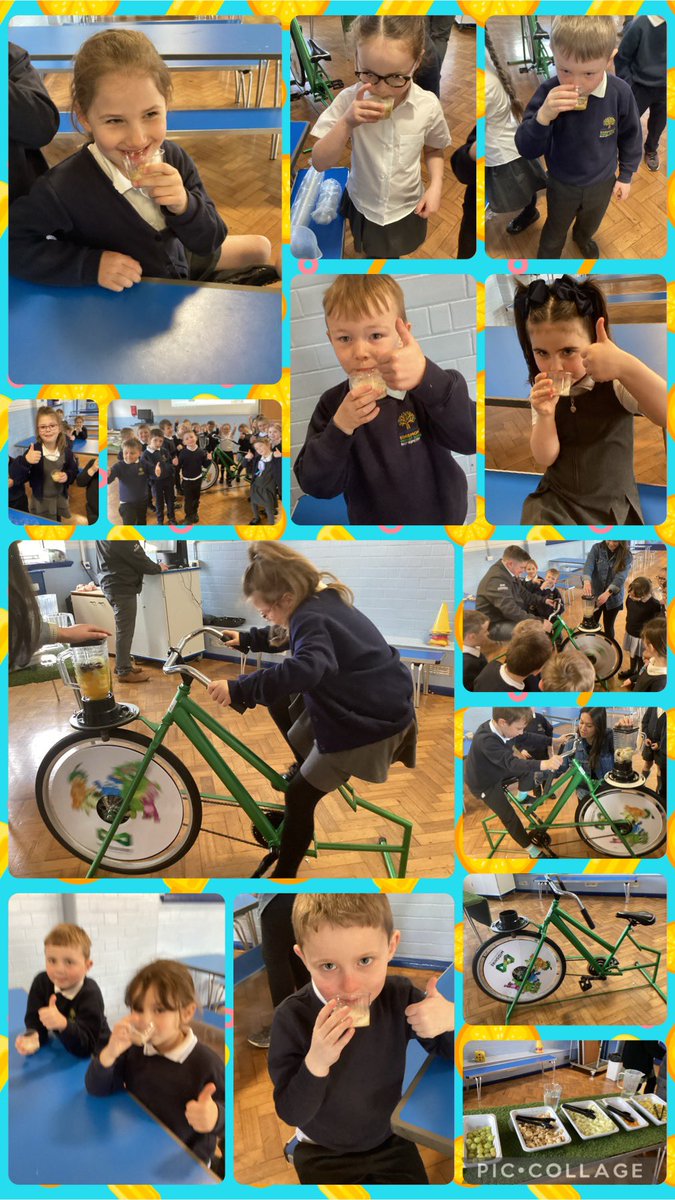 1H loved making smoothies on the bike today. 🍇🍉🍍🍌🍊Lots of thumbs up 👍🏻👍🏻👍🏻👍🏻 #healthysnack #5aday