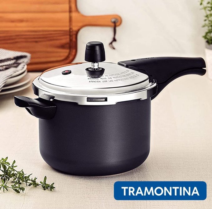 Panela de Pressão Tramontina Vancouver Effect em Alumínio com Revestimento Interno e Externo em Antiaderente Starflon Max Preto 20 cm 4,5 L