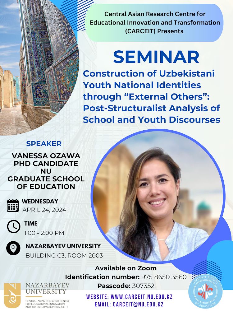 PEERNetworkGCRF's tweet photo. @V_Ozawa  will be presenting "Construction of Uzbekistani Youth National Identities through 'External Others': Post-Structuralist Analysis of School and Youth Discourses."  

The event will be streamed on Wednesday this week via Zoom! https://t.co/jN0QzG20r8