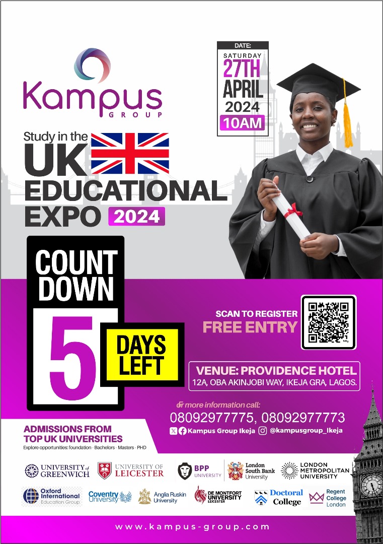 LET THE COUNTDOWN BEGIN🎤
✨You don't want to miss this amazing opportunity. Join us on Saturday April 27th, 2024 at the Providence hotel to engage with representatives from top UK universities. 

Entry is free!!!