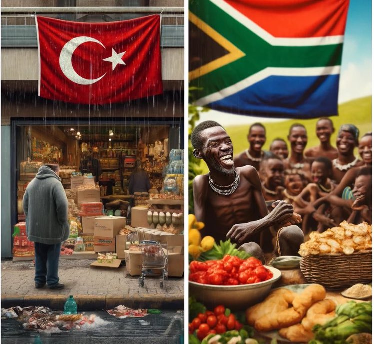 Türkiye'deki gıda enflasyonu Afrika'daki Ülkelerin üzerine çıktı.

🇹🇷Türkiye 68.5
🇸🇩 Sudan: 63.3
🇿🇼 Zimbabve: 55.3
🇨🇬 Kongo: 46.8
🇳🇬 Nijerya: 33.2