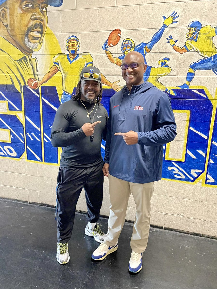 S/o to @CoachGMcDonald from SEC Ole Miss @OleMissFB for coming through to check the guys out this morning! It’s always a pleasure seeing you big dawg!!! #WGM