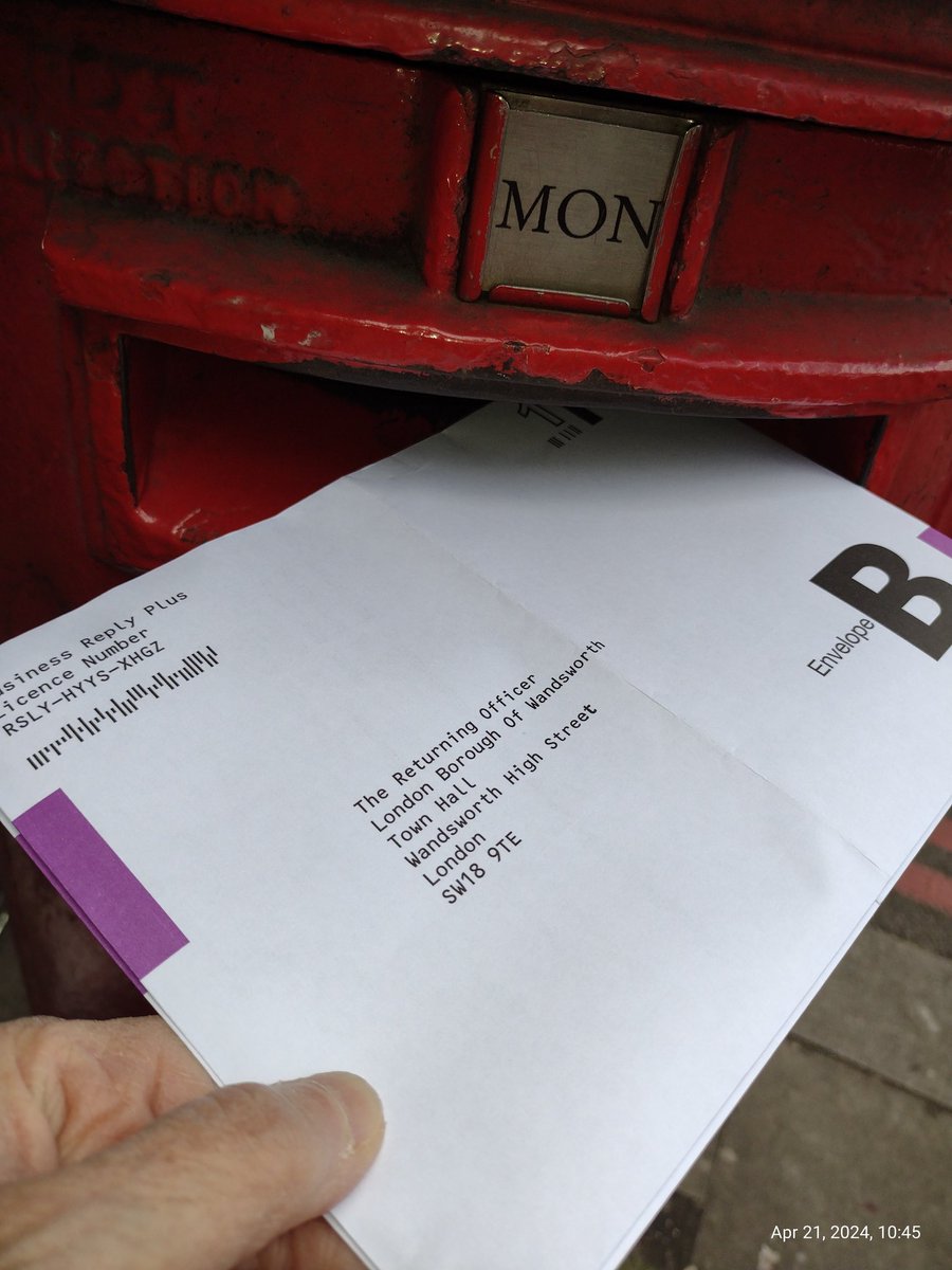 In the box and on its way...#postalvote for London Mayor election..... Hoping for wins for @SadiqKhan and @LeonieC