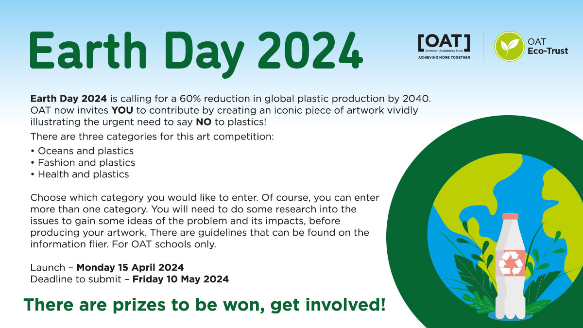 For #EarthDay2024 we have launched an art competition for all pupils to get involved! 🌍🎨 Focusing on our need to say 'no to plastics' pupils are being encouraged to produce thoughtful and informative pieces of artwork. #NoPlasticChallenge #EarthDay #Competition