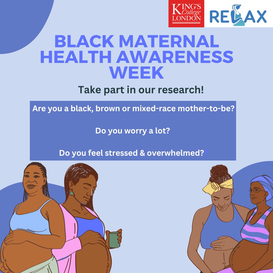 This week is @fivexmore 5th annual Black Maternal Health Awareness week: fivexmore.org/black-maternal…

We want to contribute to this important cause by encouraging black, brown or mixed-race mothers-to-be to participate in our research. Sign up here: relax.healthmachine.io

#BMHAW24