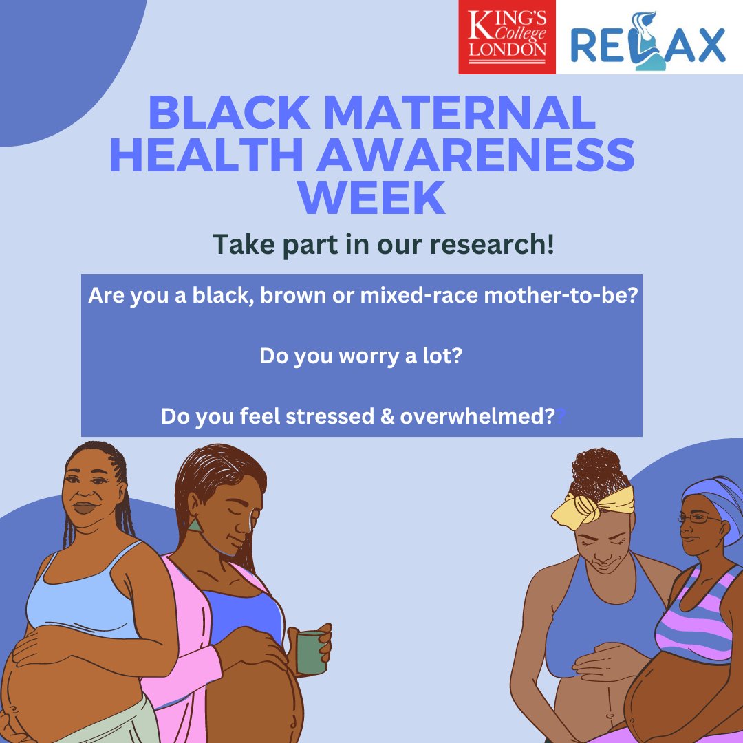 RELAX study (@relaxstudykcl) on Twitter photo This week is <a href="/fivexmore/">Fivexmore_</a> 5th annual Black Maternal Health Awareness week: fivexmore.org/black-maternal…
We want to contribute to this important cause by encouraging black, brown or mixed-race mothers-to-be to participate in our research. Sign up here: relax.healthmachine.io
#BMHAW24 This week is <a href="/fivexmore/">Fivexmore_</a> 5th annual Black Maternal Health Awareness week: fivexmore.org/black-maternal…
We want to contribute to this important cause by encouraging black, brown or mixed-race mothers-to-be to participate in our research. Sign up here: relax.healthmachine.io
#BMHAW24