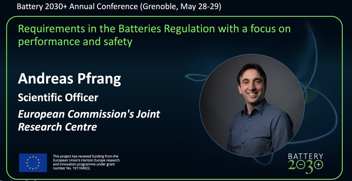 📢Let us present one of our guest speakers Andreas Pfrang from European Commission's joint Research Centre presenting 'Requirements in #Batteries #Regulation with a focus on performance and safety' Read more about our programme here, meetbattery2030.eu/programme/