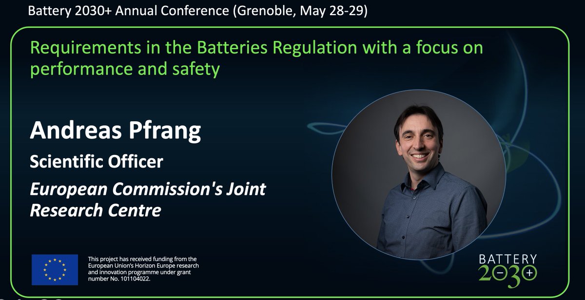 📢Let us present one of our guest speakers Andreas Pfrang from European Commission's joint Research Centre presenting "Requirements in #Batteries #Regulation with a focus on performance and safety"

Read more about our programme here,
meetbattery2030.eu/programme/