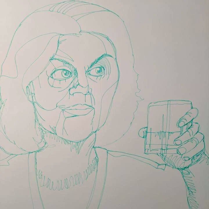 Emily Gilmore (2017) Continuous line sketch and color study Prismacolor 005 green pen and Chartpak ad markers #kellybishop #gilmoregirls #sketch #portrait #ink #drawing #art #continuouslinedrawing #throwback