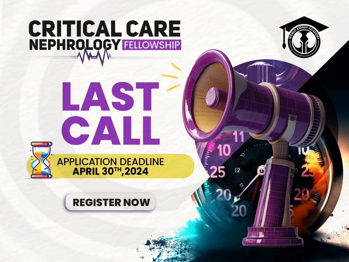 📢 Last call for the critical care nephrology applicants, apply now for the fellowship and get your seat!
Deadline: Tuesday 30th April 2024