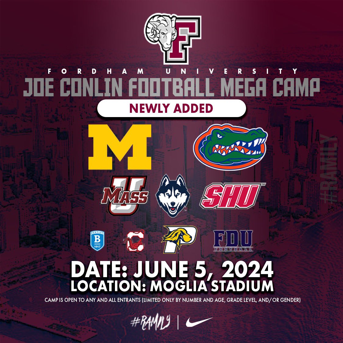 The place to be 🤩🗽 Register now at joeconlinfootballcamps.com ‼️ #RAMILY 🐏
