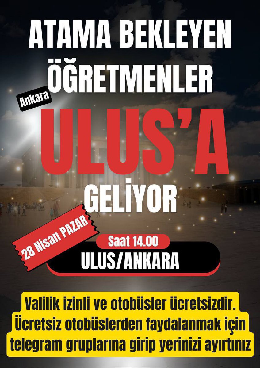 📍“Hattı müdafaa yoktur, sathı müdafaa vardır. O satıh bütün vatandır.” (Mustafa Kemal Atatürk)

Öğretmenlerimizle 28 Nisan Pazar günü saat 14.00’te Ulus’tayız…

#Ulusta81ildenÖğretmeneAtama
