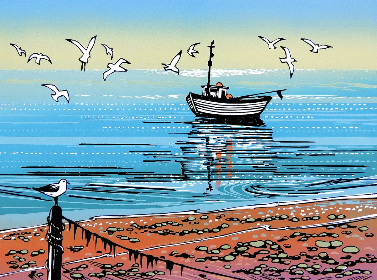 southwold_art's tweet photo. Let Suffolk's shores inspire your inner artist, Escape to the coast one painting at a time. #Linoart #suffolkart #inspirationalart #inspiredbysuffolk #seasideescape #coastalpaintings #seashores #boatart #artinsuffolk #suffolkgallery #artbythesea https://t.co/zyaj2DKQa5